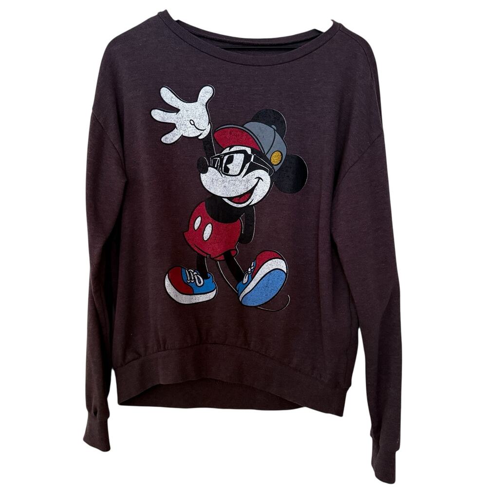 Disney Mickey Mouse Graphic Sweatshirt Womens Large Gray Pullover Casual